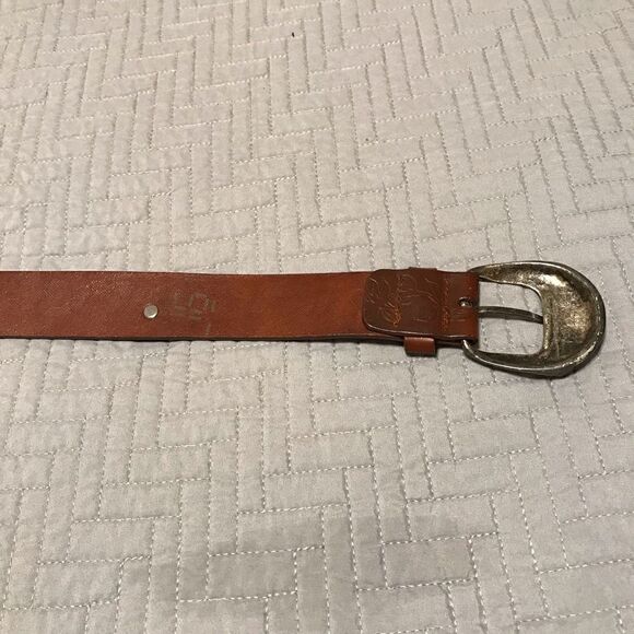 Leather Tack Belt with Silver Flowers and Embossed Leather - Picture 5 of 12